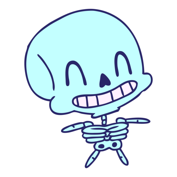 Parlak neon renkli ürkütücü kawaii iskeletinin serbest çizim karikatürü