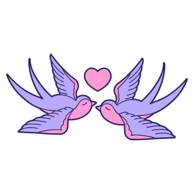 Geleneksel kırlangıç tarzında dövme ve parlak neon renginde kalp.