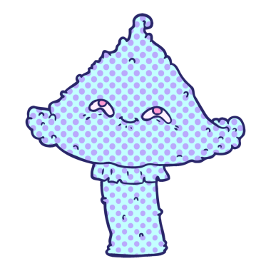 Yüzü parlak neon renkli çizgi film mantarı.