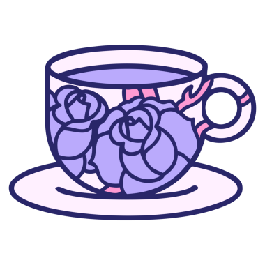 Bir fincanın ikonik dövme şekli ve parlak neon renkli çiçekler