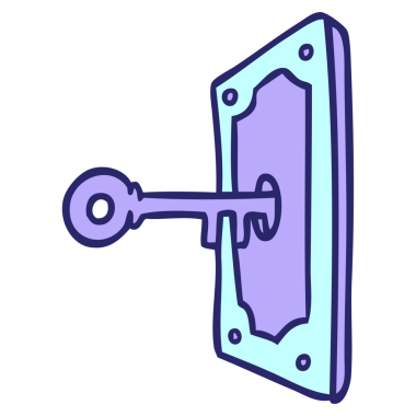 Parlak neon renkli bir kapı kolunun el çizimi karalaması.