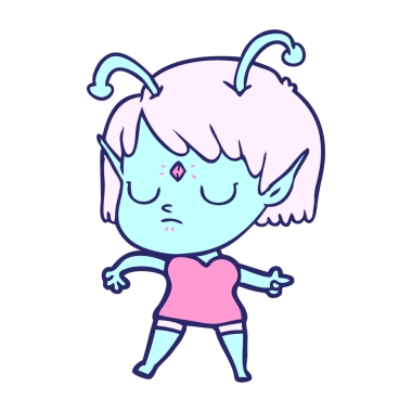 parlak neon renkli uzaylı kız çizgi filmi