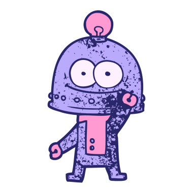 Parlak neon renkli ampullü mutlu karton robot.