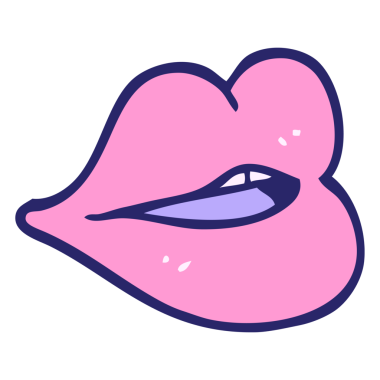 El çizimi çizgi film tarzı parlak neon renkli kırmızı dudaklar.