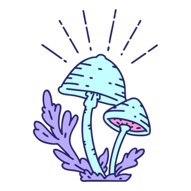 Parlak neon renkli geleneksel dövme mantarlarının çizimi