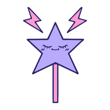 Parlak neon renkli sihirli bir değnek çizgi filmi.