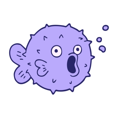 çizgi film karalaması parlak neon renginde balık üfle