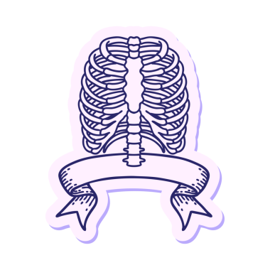 Parlak neon renkli göğüs kafesinin pankartına sahip dövme stili çıkartması