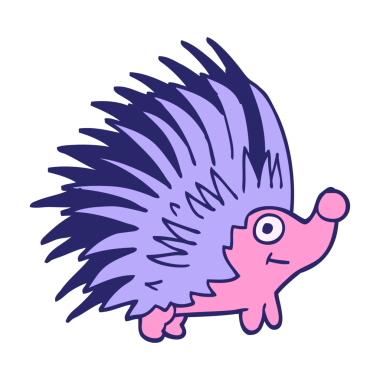 çizgi film karalamaları, parlak neon renkli sivri kirpiler.