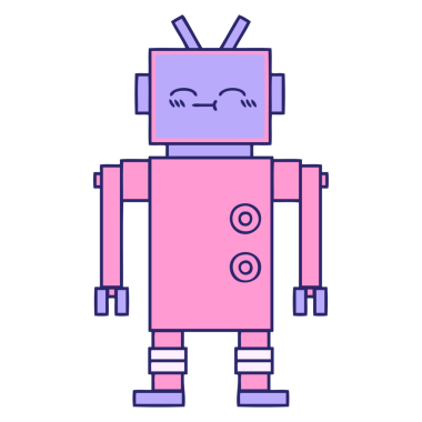 Parlak neon renkli şirin bir robot karikatürü