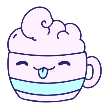 parlak neon renkli köpüklü bir fincan kahvenin çizgi filmi