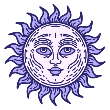 Yüzü parlak neon renkli bir güneşin ikonik dövme görüntüsü