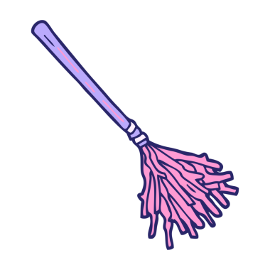 El çizimi çizgi film cadıları parlak neon renkli süpürge sopası