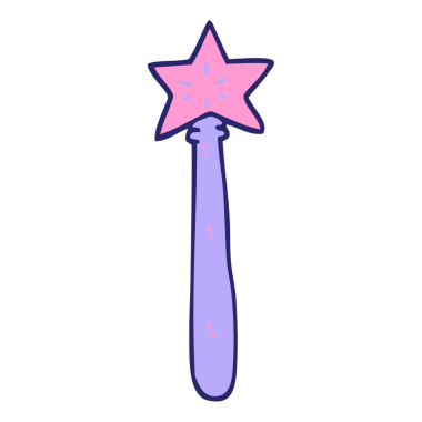 El çizimi karikatür tarzı parlak neon renkli sihirbaz değneği