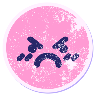 kızgın kötü yüz dairesel etiketi parlak neon renginde