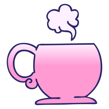 parlak neon rengi sıcak içecekle gölgelenmiş tuhaf karikatür.