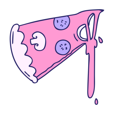 El çizimi, parlak neon renkli, tuhaf bir pizza dilimi.