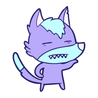 çizgi film kurdu parlak neon renkli dişlerini gösteriyor.