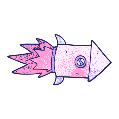 çizgi film karalama uzay roketi parlak neon rengi