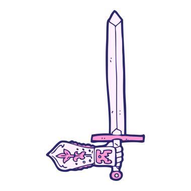 çizgi film kılıcı ve parlak neon renkli el.