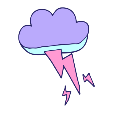 çizgi film karalaması gök gürültüsü ve parlak neon renkli şimşek