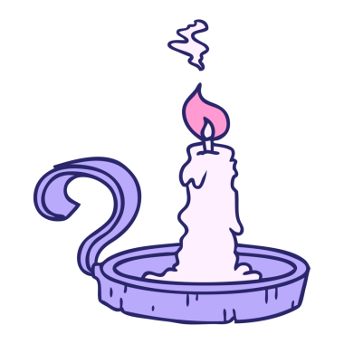 Bir mum tutacağının el çizimi karalaması ve parlak neon renkli bir mum.