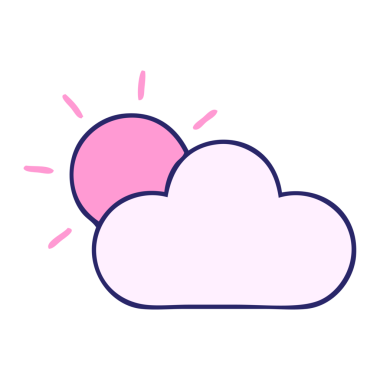 Parlak neon renkli bulutlar ve güneş ışığı çizgi filmi