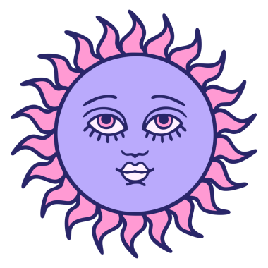 Yüzü parlak neon renkli bir güneşin ikonik dövme görüntüsü