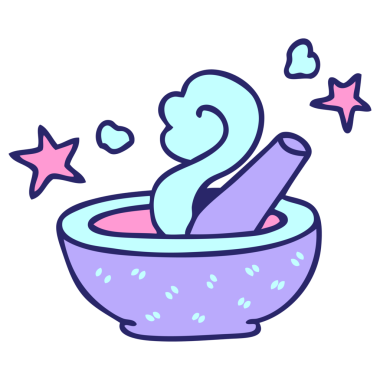 El çizimi çizgi film sihirli tokmak ve parlak neon rengi havan topu