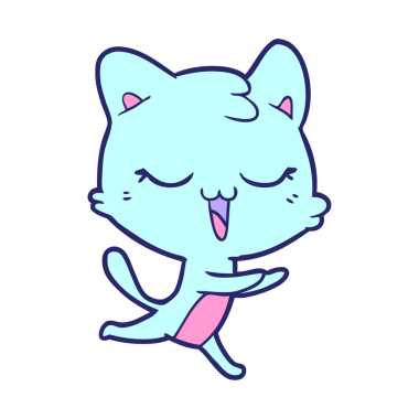 Parlak neon renkli mutlu çizgi film kedisi