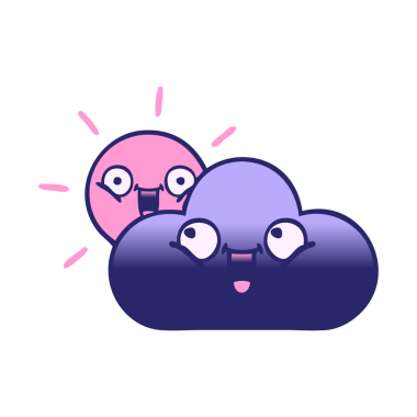 Bir fırtına bulutu ve parlak neon renkli güneş desenli karikatür.