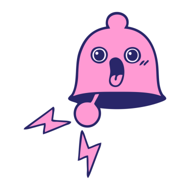 Parlak neon renkli, çalan bir çanın sevimli karikatürü.