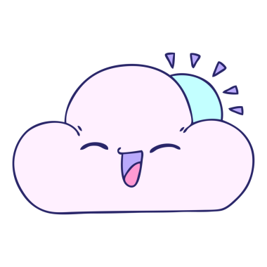 El çizimi garip çizgi film güneşi ve parlak neon renkli mutlu bulut