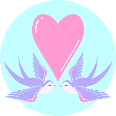 Kırlangıçların ikonik dövme şekli ve parlak neon renkli bir kalp.