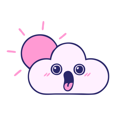 Güneşin sevimli çizgi filmi ve parlak neon renkli bulut.