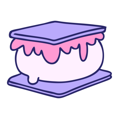 Marshmallow smore 'un parlak neon rengi karikatürü.