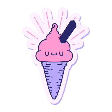 Parlak neon renkli dövme stili dondurma karakterinin çıkartması