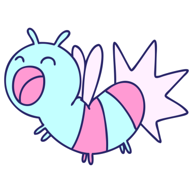 parlak neon renkli sevimli bir böceğin çizgi filmi