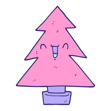 parlak neon renkli çizgi film noel ağacı