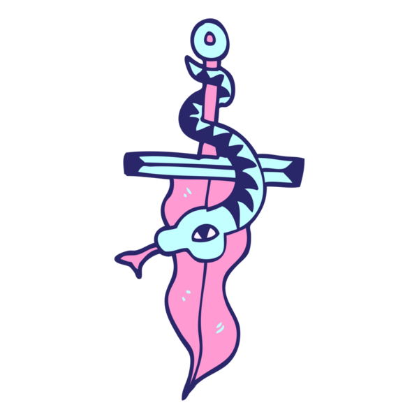 Karalama hançeri ve parlak neon renkli yılan dövmesi.