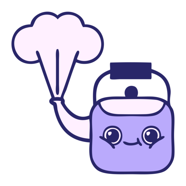 Parlak neon renkli dumanı tüten bir çaydanlık çizgi filmi.