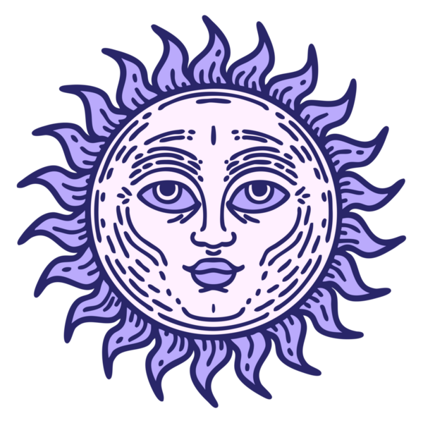 Yüzü parlak neon renkli bir güneşin ikonik dövme görüntüsü