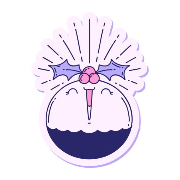 Parlak neon renkli yılbaşı pudingi söyleyen dövme stili çıkartması.