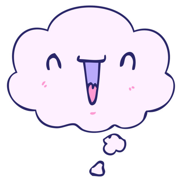 Parlak neon renkli düşünce baloncuğu olan sevimli mutlu çizgi film yüzü.