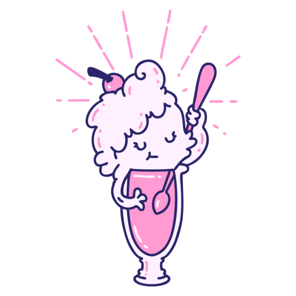 Parlak neon renkli geleneksel dövme stili dondurma karakterinin çizimi