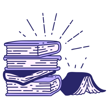 Parlak neon renkli geleneksel dövme stili kitapların çizimi