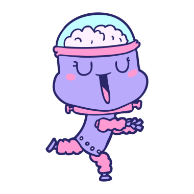 Mutlu çizgi film robotu parlak neon renginde çalışıyor