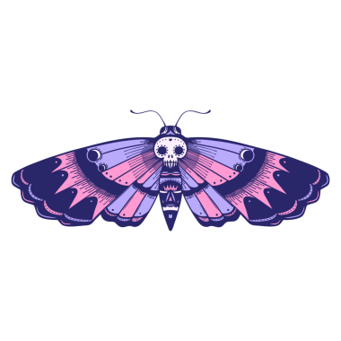 Parlak neon rengi bir kafa güvesinin ikonik dövme görüntüsü