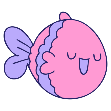 Parlak neon renkli el çizimi tuhaf karikatür balığı.