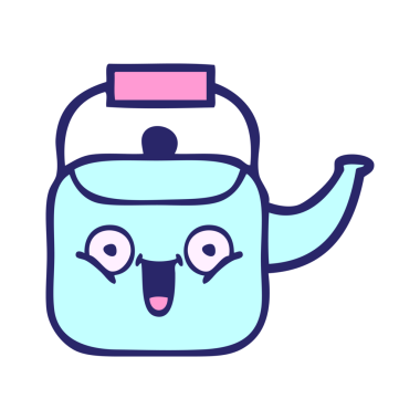 Parlak neon renkli bir çaydanlık karikatürü.